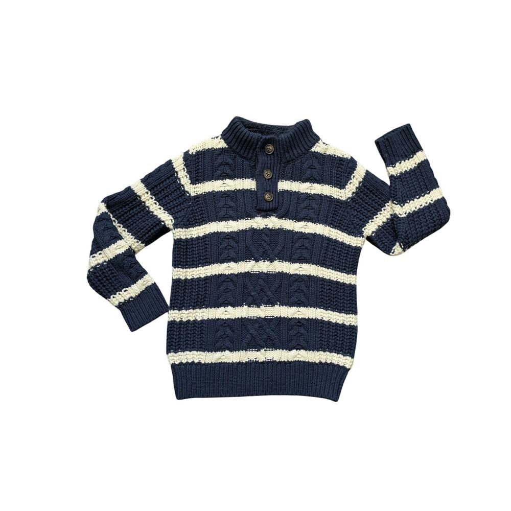 Baby Gap Chuncky Cable Knit Sweater 5 Toddler Navy-White Striped Preppy Holiday